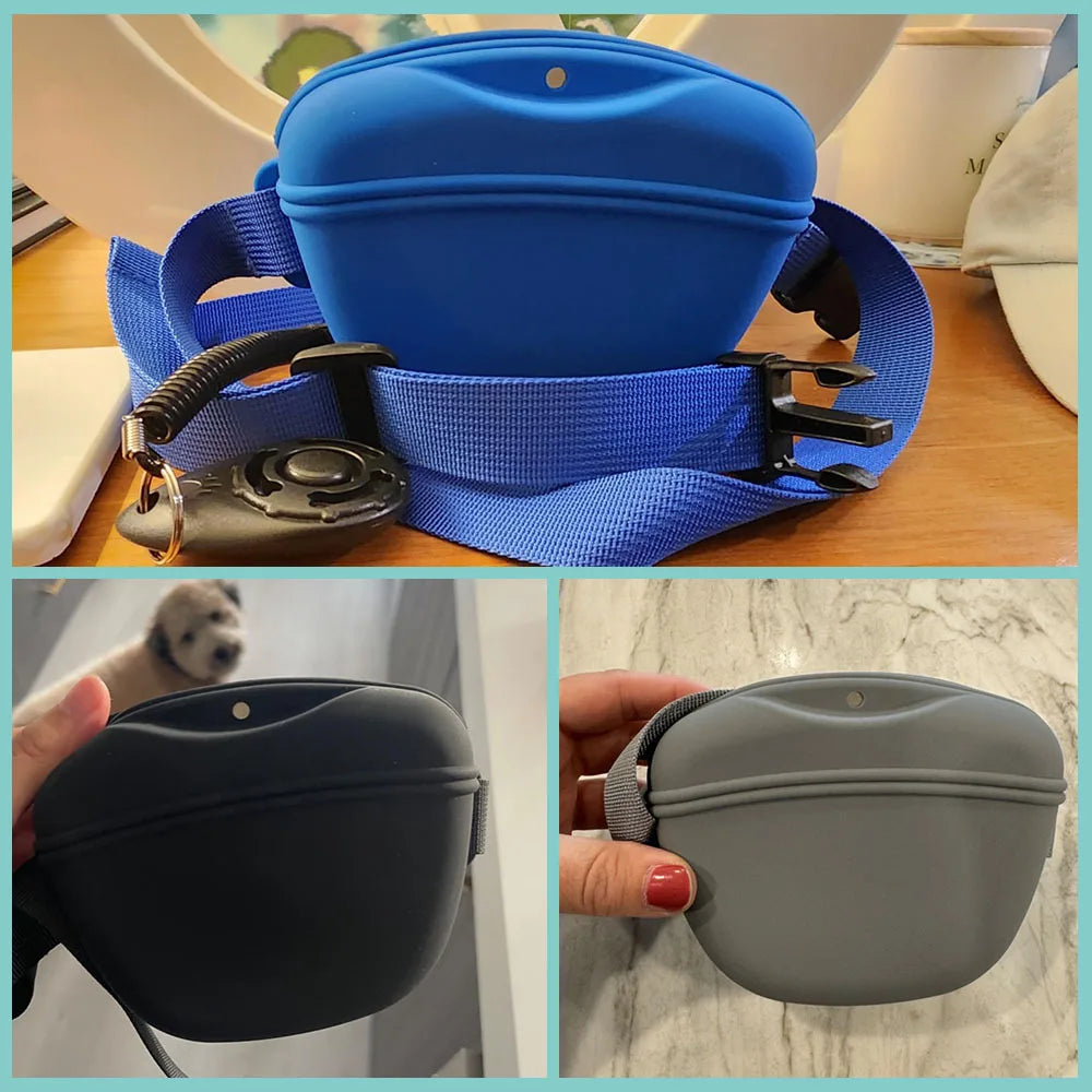 Silicone Dog Treat Bag. Portable Dog Training Waist Bag. Snack Reward Storage Bag with Belt
