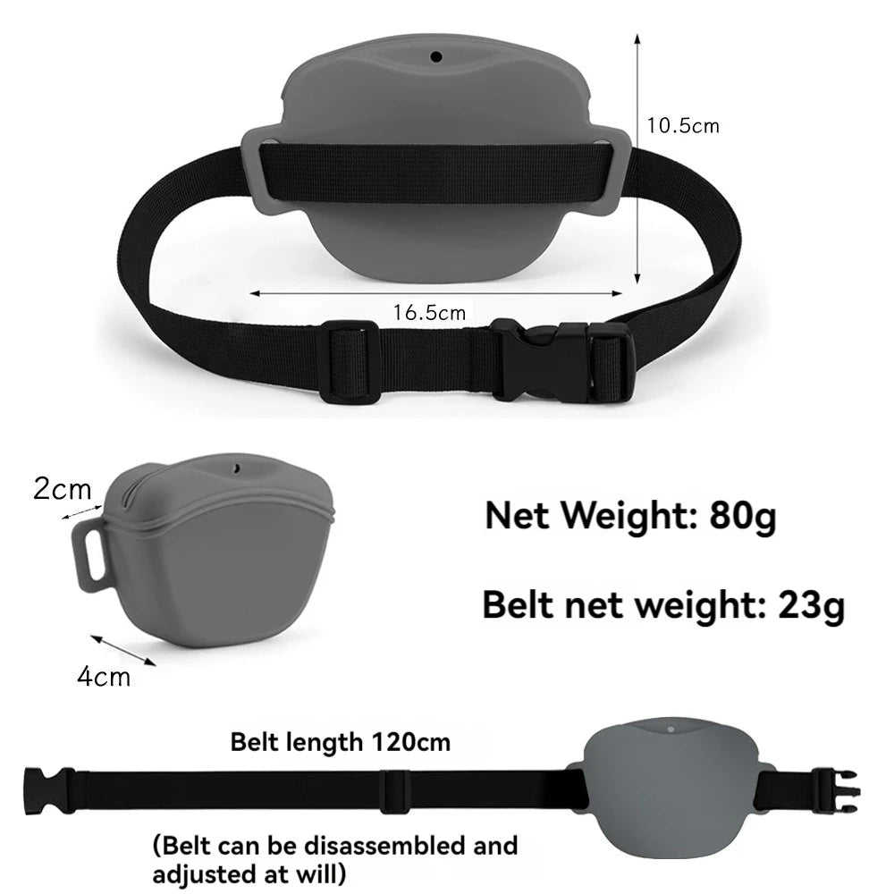 Silicone Dog Treat Bag. Portable Dog Training Waist Bag. Snack Reward Storage Bag with Belt