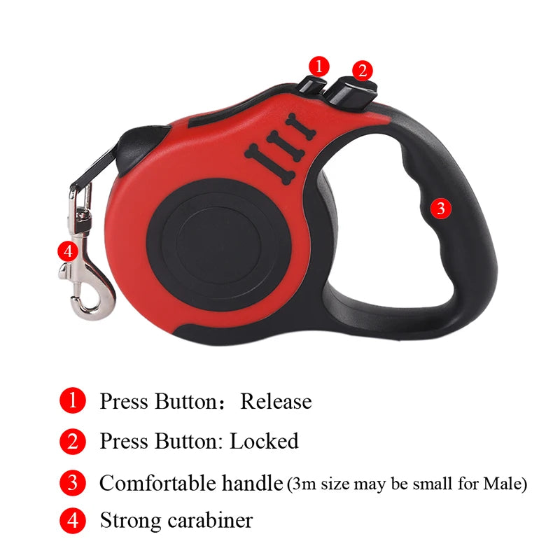 Retractable Dog Lead / Leash 3/5M Nylon Traction Rope. Non-slip Handle